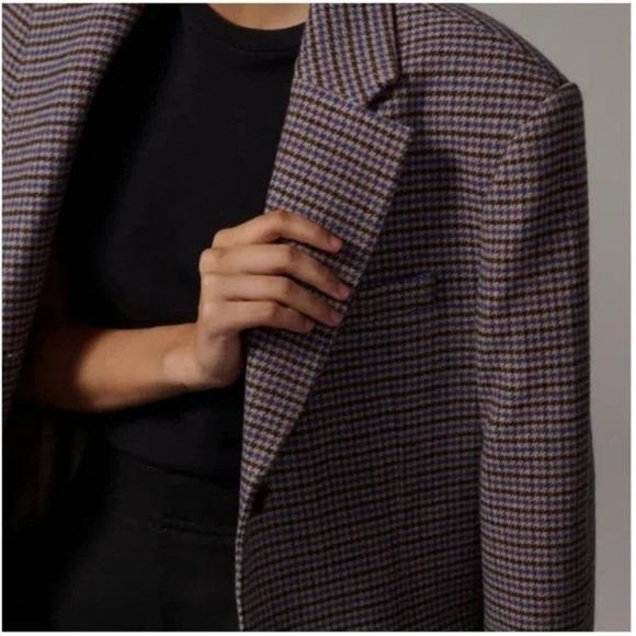 Everlane The ReWool® ’80s Blazer Blue and Brown Houndstooth 10 New Womens - Picture 14 of 16